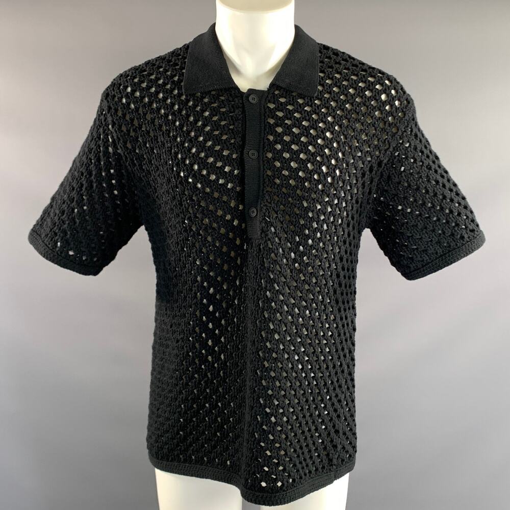 SOLID & STRIPED Size M Black Knitted Cotton Polyester Oversized Polo
